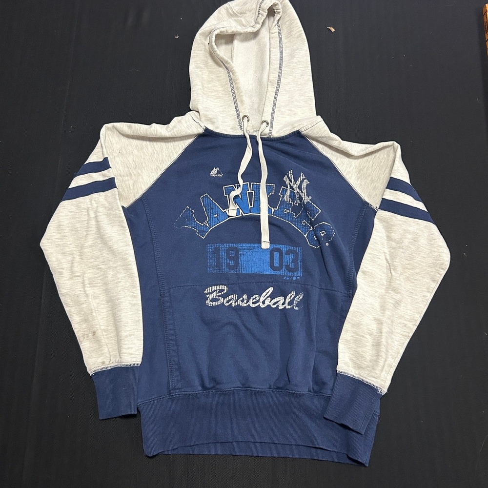 Majestic New York Yankees Hoodie Navy Gray Raglan Baseball Sweatshirt 1903 Small